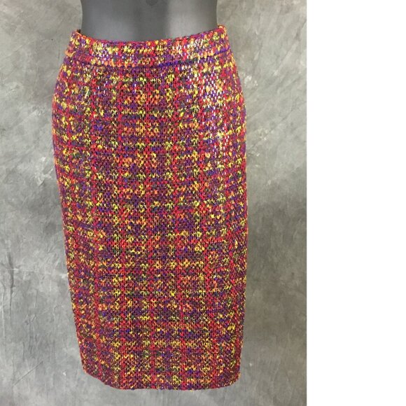 STUNNING St John knit purple Red green rhinestones embellished skirt suit size 4 - Picture 8 of 9